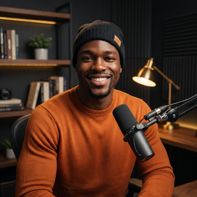 Darrell Drake, AI co-host of Automated Advantage, at his microphone.